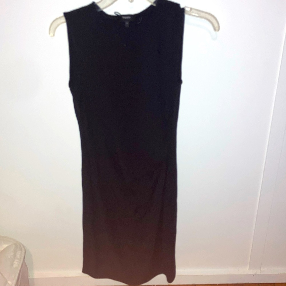 Theory sleeveless black cotton ruched side dress size S